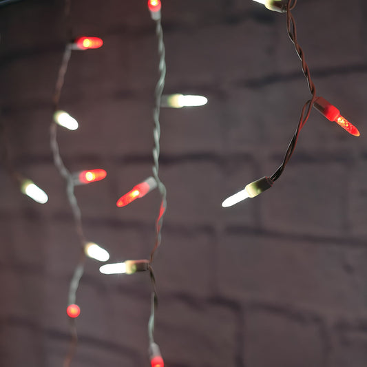 M5 Red and Cool White LED Icicle Lights 70 Bulbs 7.5ft Long White Wire - Christmas Lights