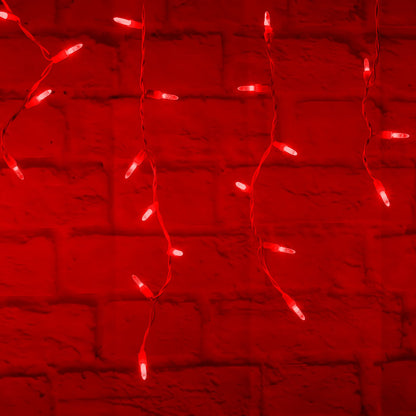 M5 Red LED Icicle Lights 70 Bulbs 7.5ft Long White Wire - Christmas Lights