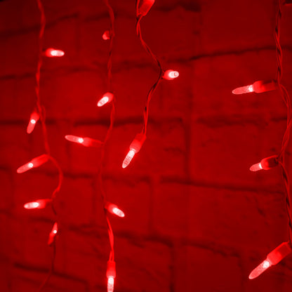 M5 Red LED Icicle Lights 70 Bulbs 7.5ft Long White Wire - Christmas Lights