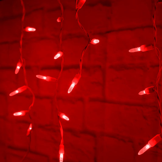 M5 Red LED Icicle Lights 70 Bulbs 7.5ft Long White Wire - Christmas Lights