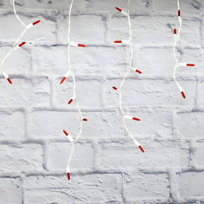 M5 Red LED Icicle Lights 70 Bulbs 7.5ft Long White Wire - Christmas Lights