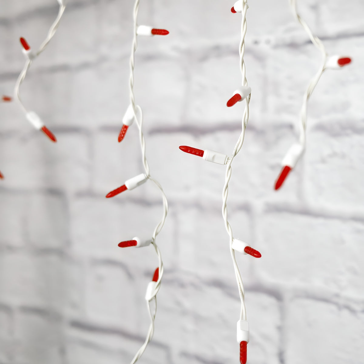 M5 Red LED Icicle Lights 70 Bulbs 7.5ft Long White Wire - Christmas Lights