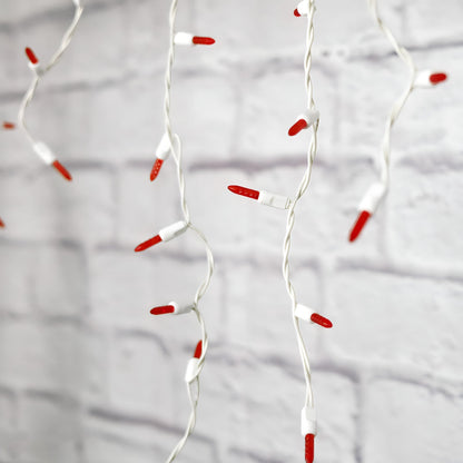 M5 Red LED Icicle Lights 70 Bulbs 7.5ft Long White Wire - Christmas Lights