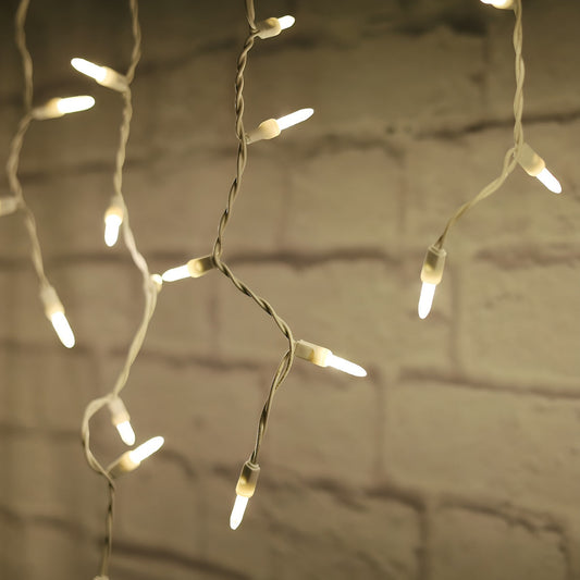 M5 Warm White LED Icicle Lights 70 Bulbs 7.5ft Long White Wire - Christmas Lights