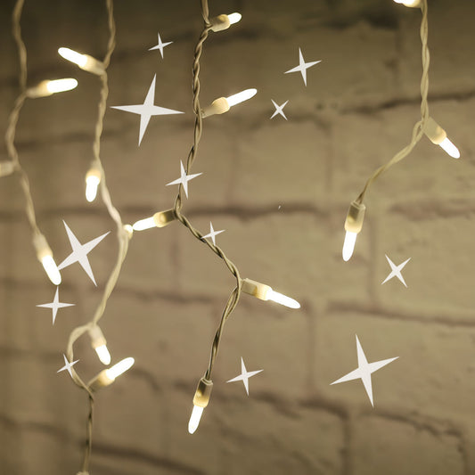 M5 Warm White LED Icicle Lights 70 Bulbs 7.5ft Long White Wire TWINKLE - Christmas Lights