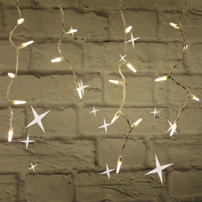 M5 Warm White LED Icicle Lights 70 Bulbs 7.5ft Long White Wire TWINKLE - Christmas Lights