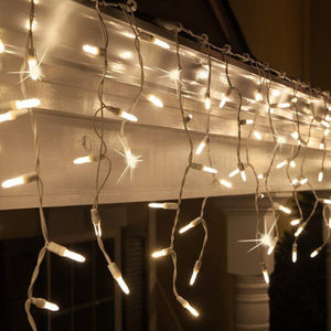 M5 Warm White Twinkle LED Icicle Lights, 70 Bulbs, 7.5ft Long, White Wire Christmas Lights Wintergreen Corporation