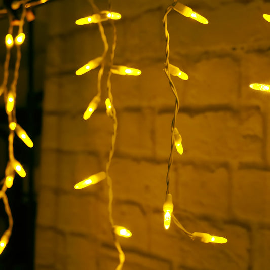 M5 Yellow LED Icicle Lights 70 Bulbs 7.5ft Long White Wire - Christmas Lights
