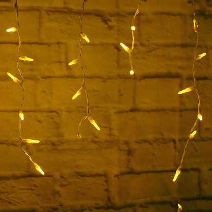 M5 Yellow LED Icicle Lights 70 Bulbs 7.5ft Long White Wire - Christmas Lights