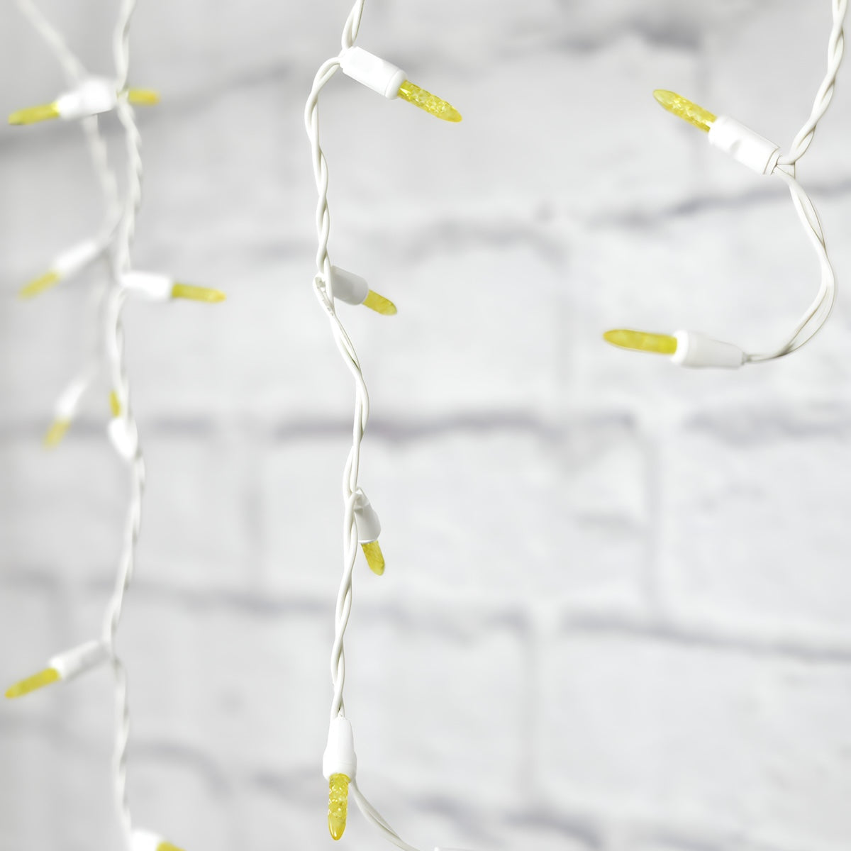 M5 Yellow LED Icicle Lights 70 Bulbs 7.5ft Long White Wire - Christmas Lights