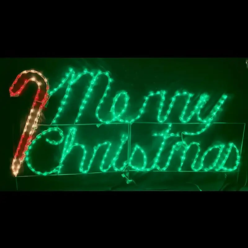 Merry Christmas Cursive With Candy Cane, Lighted Outdoor Christmas Display - Wireframes Displays and Yard Art