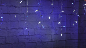 M5 LED Smooth Fade Blue and Cool White LED Icicle Lights, DreamSpark, 70 Bulbs, 7.5ft Long, White Wire