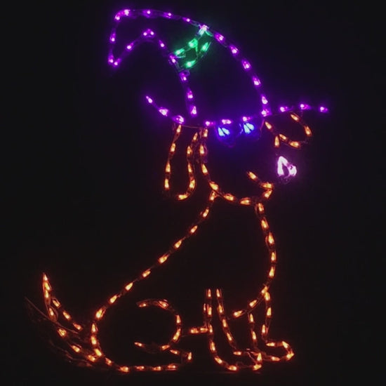 Animated Dog with Witch's Hat, Lighted Outdoor Halloween Display - Wireframes Displays and Yard Art