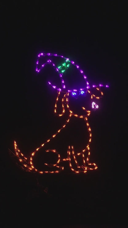 Animated Dog with Witch's Hat, Lighted Outdoor Halloween Display - Wireframes Displays and Yard Art