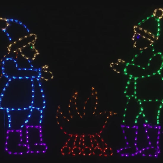 Children Warming Hands on Animated Fire, Lighted Outdoor Christmas Display - Wireframes Displays and Yard Art