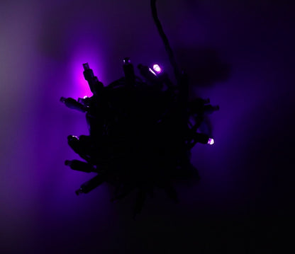 50 5mm Purple SuperSpark® LED Strobe Christmas Lights, 6" Spacing, Green Wire