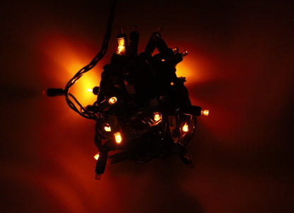 50 5mm Orange SuperSpark® LED Strobe Christmas Lights, 6" Spacing, Green Wire
