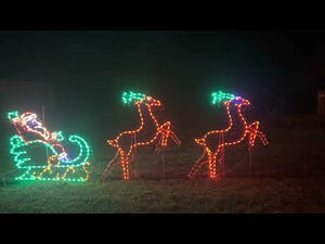 Santa in Sleigh With 2 Leaping Dear - Animated