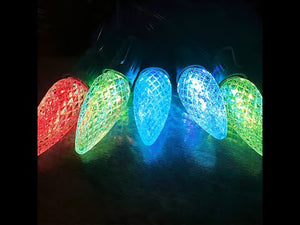 C9 RGB Color Changing Multicolor LED Christmas Light Bulbs, Faceted, Non-Dimmable, Pack of 25