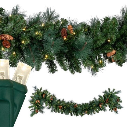 9' X 14" Mixed Noble Garland, Pre-Lit, LED, Warm White