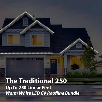 Roofline Bundle For Up To 250 Linear Feet Warm White C9 LED Christmas Lights Christmas Lights