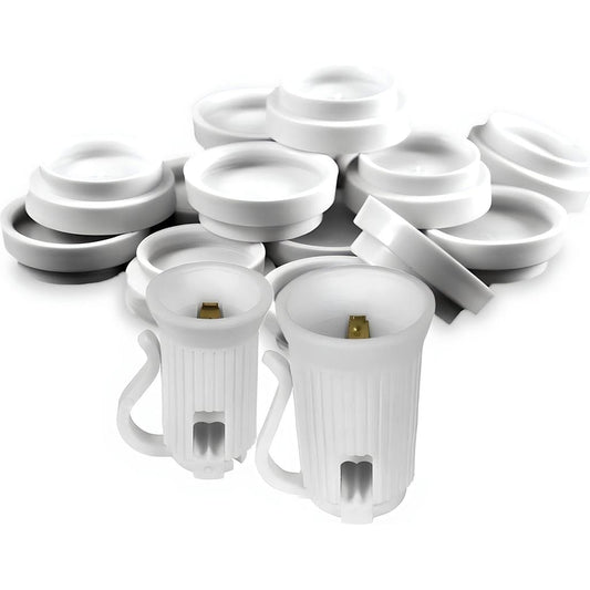 Safe-T Caps Socket Cap Covers for C7 and C9 Bulbs Stringers, White, Pack of approximately 100 - The Christmas Light Emporium