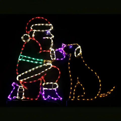Santa Petting Animated Dog, Lighted Outdoor Christmas Display - Wireframes Displays and Yard Art