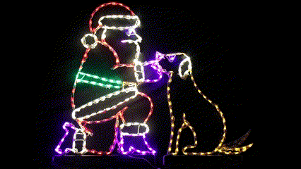 Santa Petting Animated Dog, Lighted Outdoor Christmas Display - Wireframes Displays and Yard Art