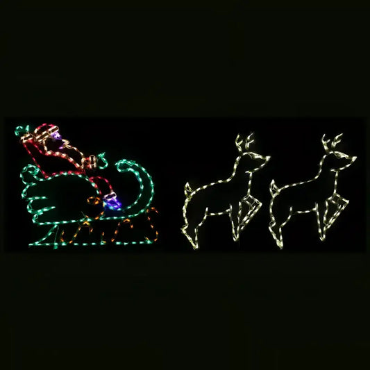 Santa in Sleigh with 2 Deer Medium Wireframes Displays and Yard Art