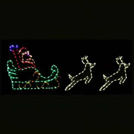 Santa in Sleigh with 2 Deer Small Wireframes Displays and Yard Art