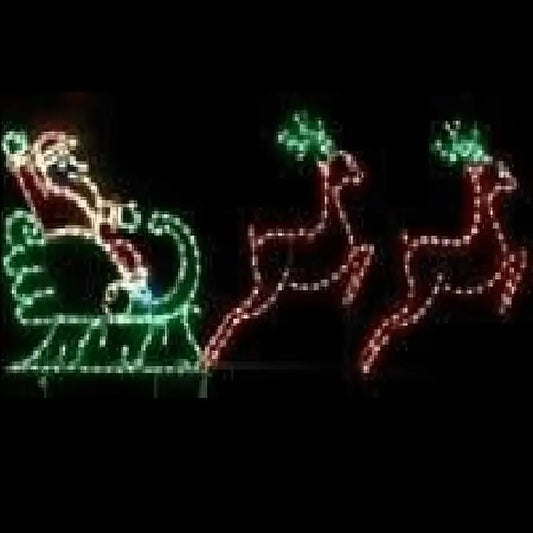 Santa in Sleigh with 2 Leaping Deer Medium - Wireframes Displays and Yard Art