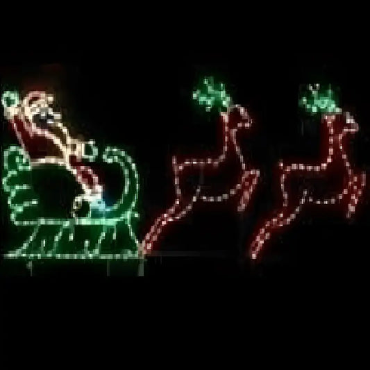Santa in Sleigh with 2 Leaping Deer Medium - Wireframes Displays and Yard Art