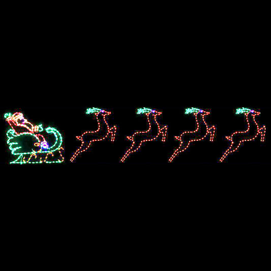 Santa in Sleigh with 4 Leaping Deer - Wireframes Displays and Yard Art
