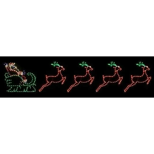 Santa in Sleigh with 4 Leaping Deer - Wireframes Displays and Yard Art