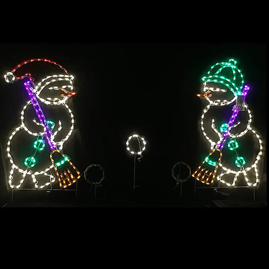 Snowman Sweeping Snowball Animated - Wireframes Displays and Yard Art