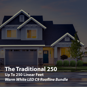 The Traditional 250 Roofline Bundle, Warm White C9 LED Christmas Lights Roofline Bundle For Up To 250 Linear Feet Christmas Lights Bundle