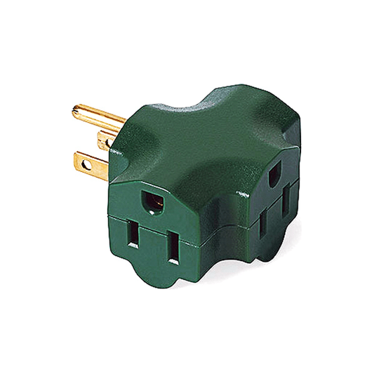 Triple Tap 3 Way Grounded Plug Green - Christmas Light Installation Accessories