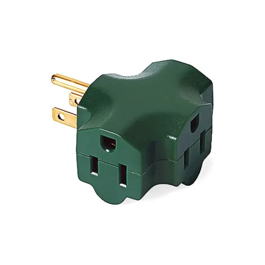 Triple Tap 3 Way Grounded Plug Green - Christmas Light Installation Accessories
