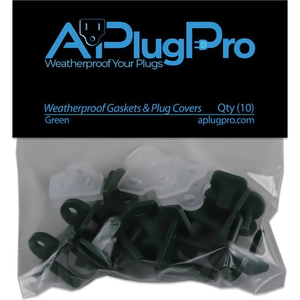 Weatherproof Electrical Plug Extension Cord Gaskets and Green Covers, 10 Pack Christmas Light Installation Accessories APlugPro