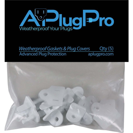 Weatherproof Electrical Plug Extension Cord Gaskets and White Covers, 5 Pack - The Christmas Light Emporium