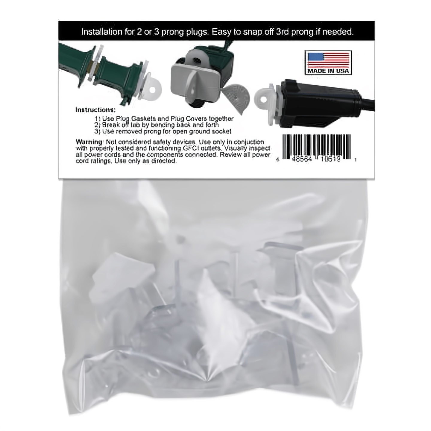 Weatherproof Electrical Plug Extension Cord Gaskets and Clear Covers 10 Pack - Christmas Light Installation Accessories