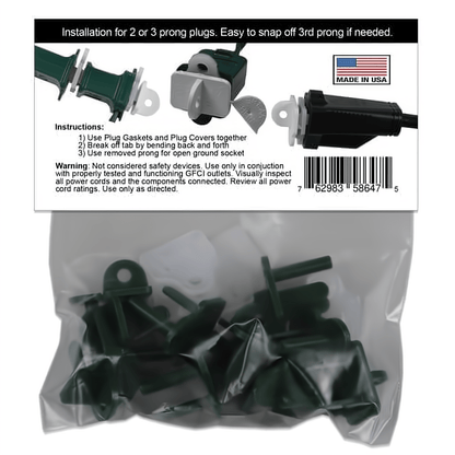 Weatherproof Electrical Plug Extension Cord Gaskets and Green Covers 10 Pack - Christmas Light Installation Accessories