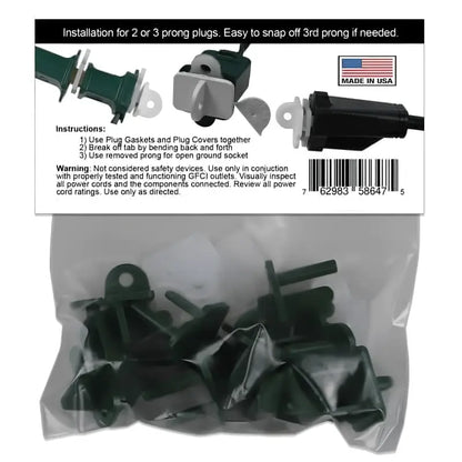Weatherproof Electrical Plug Extension Cord Gaskets and Green Covers 10 Pack - Christmas Light Installation Accessories
