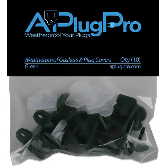 Weatherproof Electrical Plug Extension Cord Gaskets and Green Covers 10 Pack - Christmas Light Installation Accessories