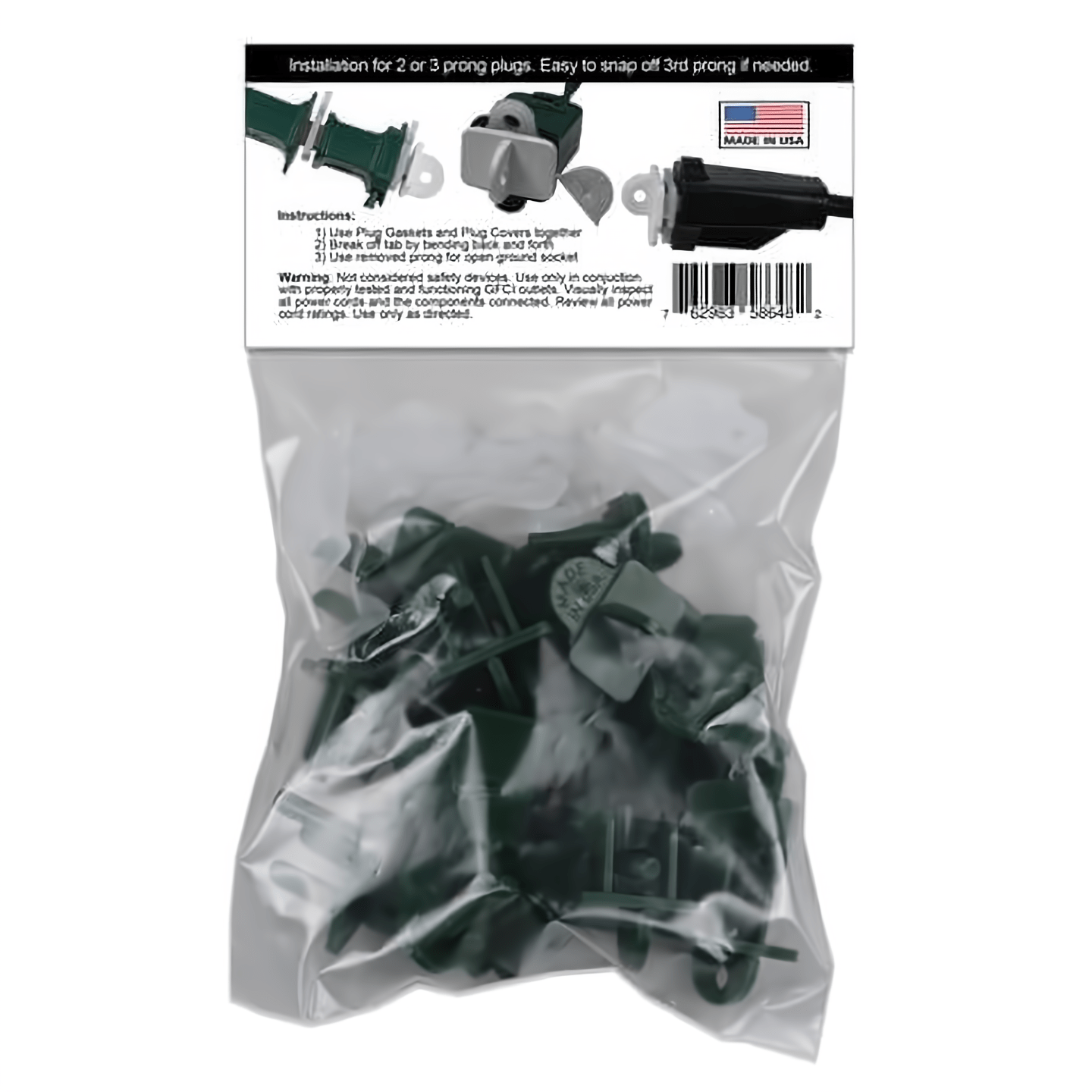 Weatherproof Electrical Plug Extension Cord Gaskets and Green Covers 25 Pack - Christmas Light Installation Accessories
