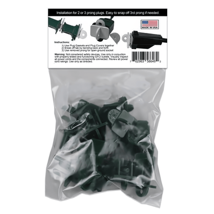 Weatherproof Electrical Plug Extension Cord Gaskets and Green Covers 25 Pack - Christmas Light Installation Accessories