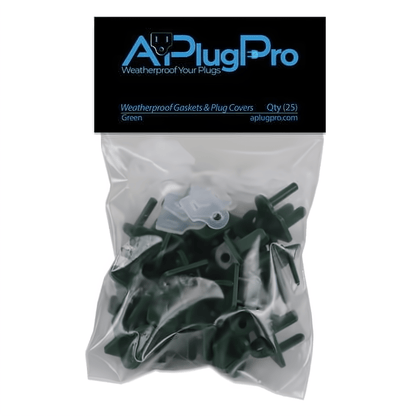Weatherproof Electrical Plug Extension Cord Gaskets and Green Covers 25 Pack - Christmas Light Installation Accessories