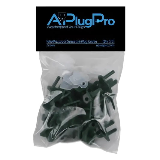 Weatherproof Electrical Plug Extension Cord Gaskets and Green Covers 25 Pack - Christmas Light Installation Accessories