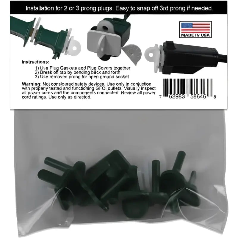 Weatherproof Electrical Plug Extension Cord Gaskets and Green Covers 5 Pack Christmas Light Installation Accessories