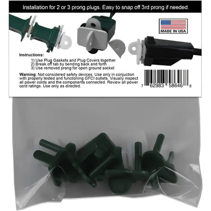 Weatherproof Electrical Plug Extension Cord Gaskets and Green Covers 5 Pack Christmas Light Installation Accessories